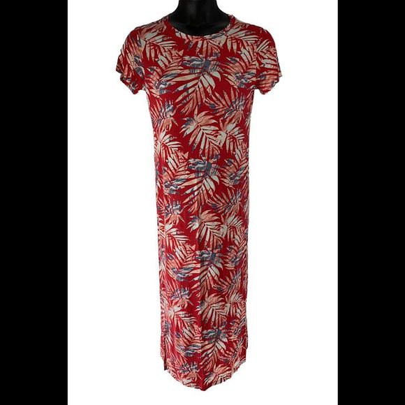 AnyBody Drapey Knit Printed Maxi Dress Strawberry Palm - Regular - Picture 1 of 2